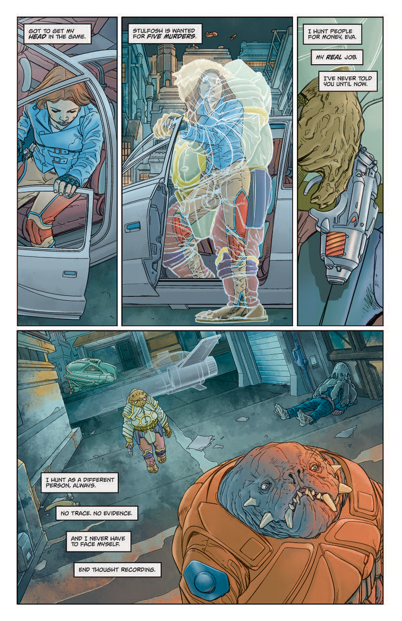 Illustration for article titled First Look at IDW's New Scifi Bounty Hunter Series, Satellite Falling